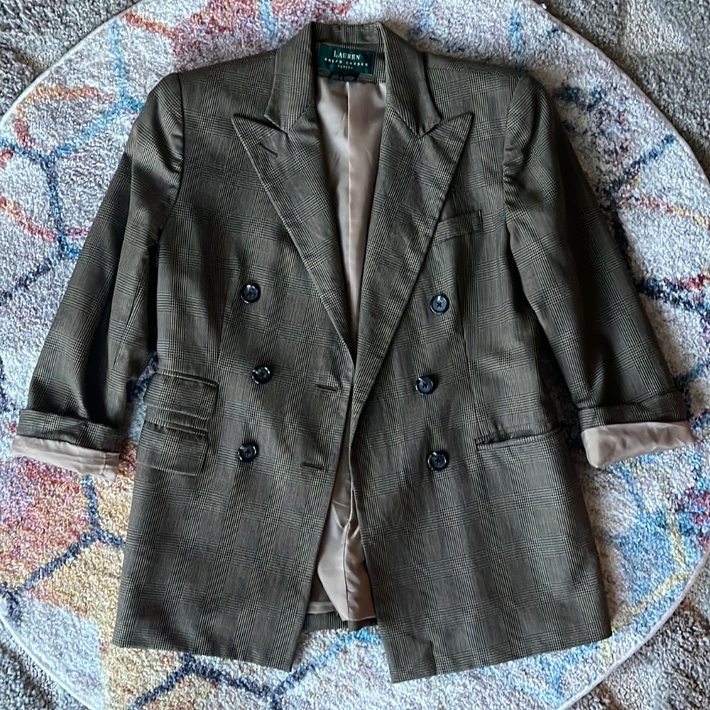 (vintage) LAUREN RALPH LAUREN Taupe Plaid Blazer - Small